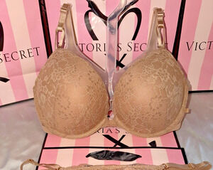 Victoria's Secret Push Up Bra 34DD Praline Lace